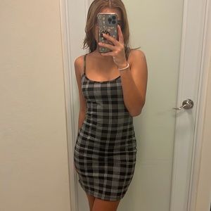 Black Bodycon Checker Dress